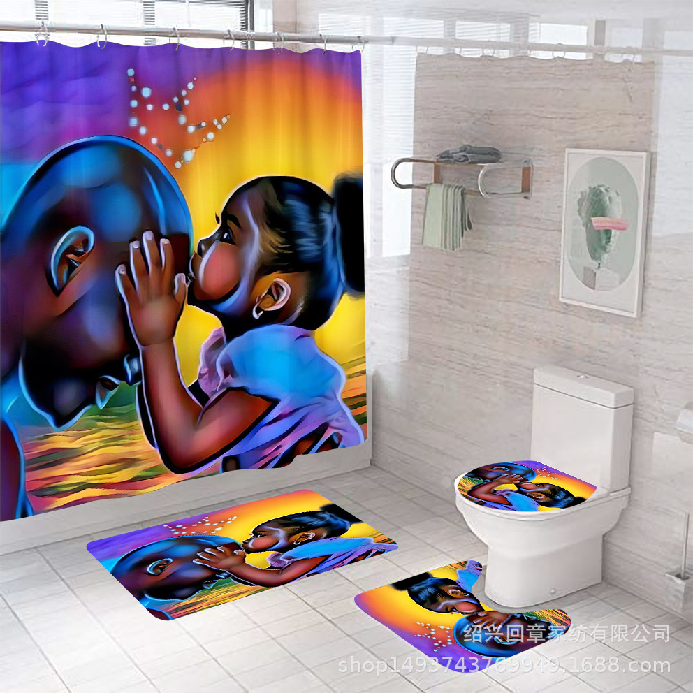 African Girl Digital Printing Shower Curtain C- Type Plastic Hook Metal Grommet Factory Direct Sales Quantity Discount