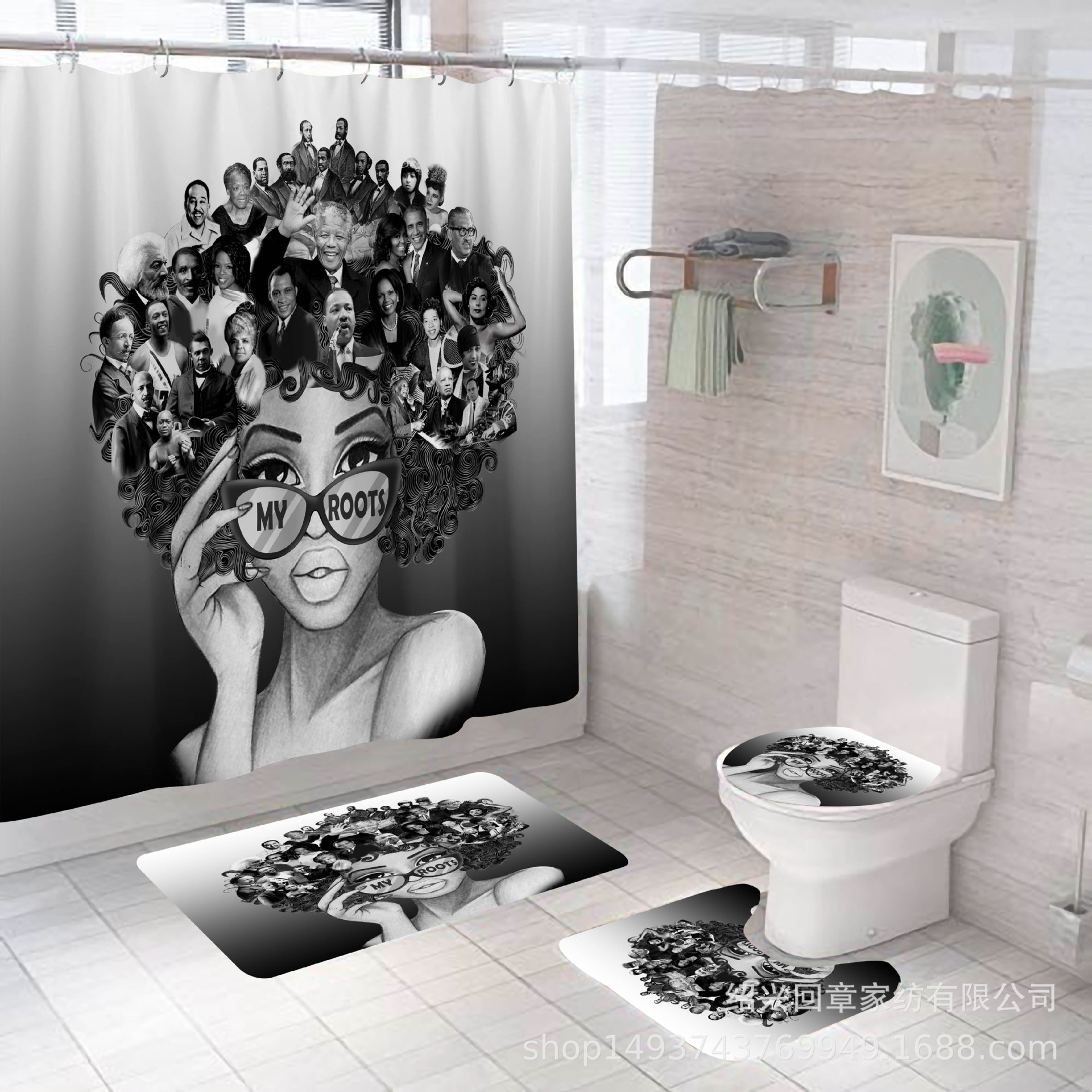 African Girl Digital Printing Shower Curtain C- Type Plastic Hook Metal Grommet Factory Direct Sales Quantity Discount