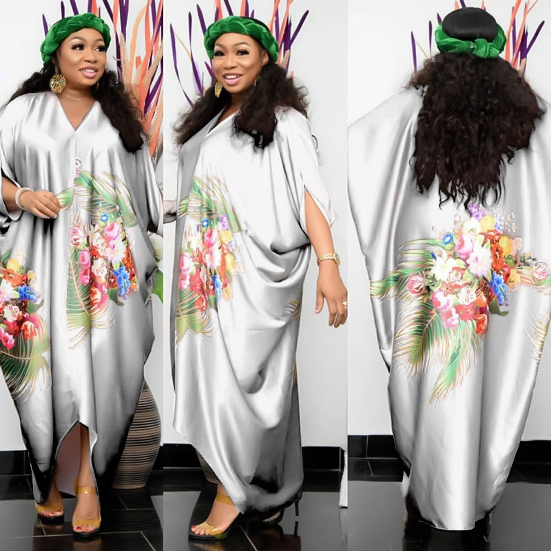 2022 Cross-Border Amazon Spring New African Large Size Women&#039;s Printed Loose Batwing Sleeve Dress GH
