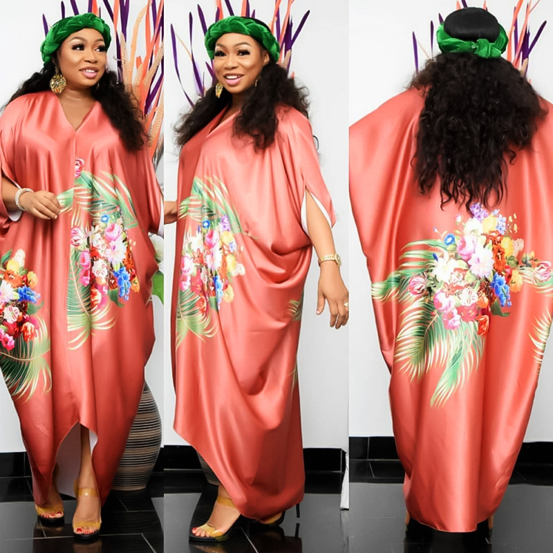 2022 Cross-Border Amazon Spring New African Large Size Women's Printed Loose Batwing Sleeve Dress GH