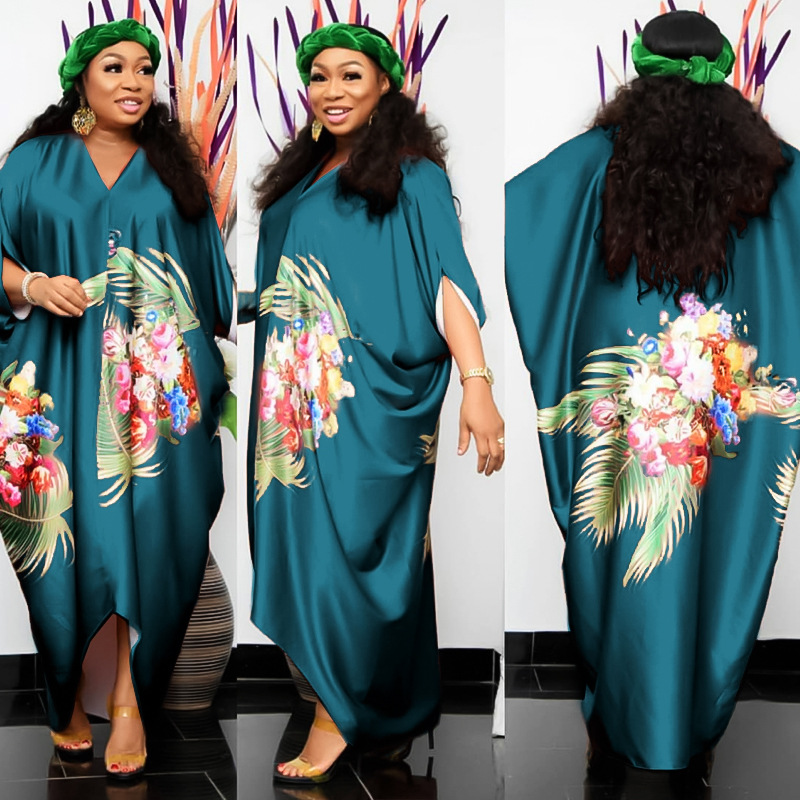 2022 Cross-Border Amazon Spring New African Large Size Women's Printed Loose Batwing Sleeve Dress GH