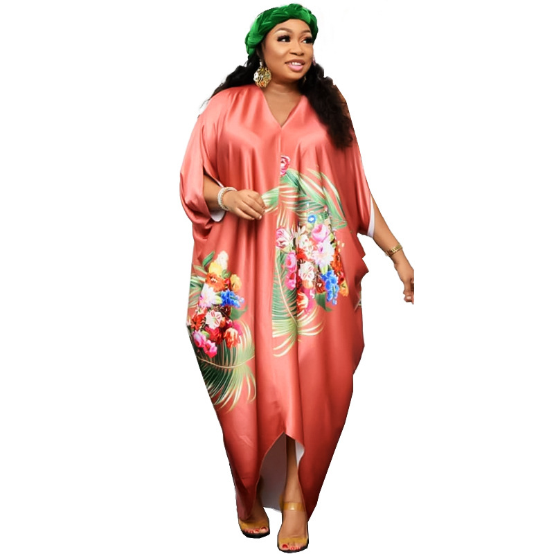 2022 Cross-Border Amazon Spring New African Large Size Women's Printed Loose Batwing Sleeve Dress GH