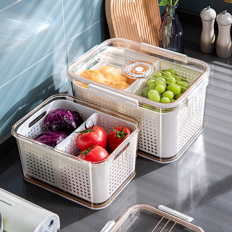 Refrigerator Storage Box Cross-Border PET Plastic Thickened Transparent Drain Basket Compartment Timing Fresh-Keeping Collection