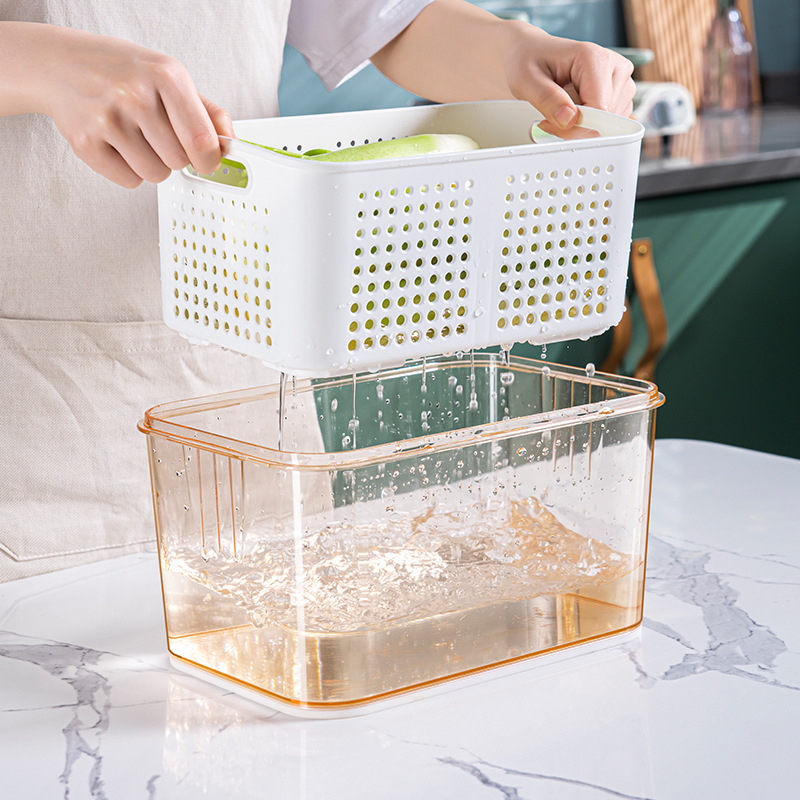Refrigerator Storage Box Cross-Border PET Plastic Thickened Transparent Drain Basket Compartment Timing Fresh-Keeping Collection