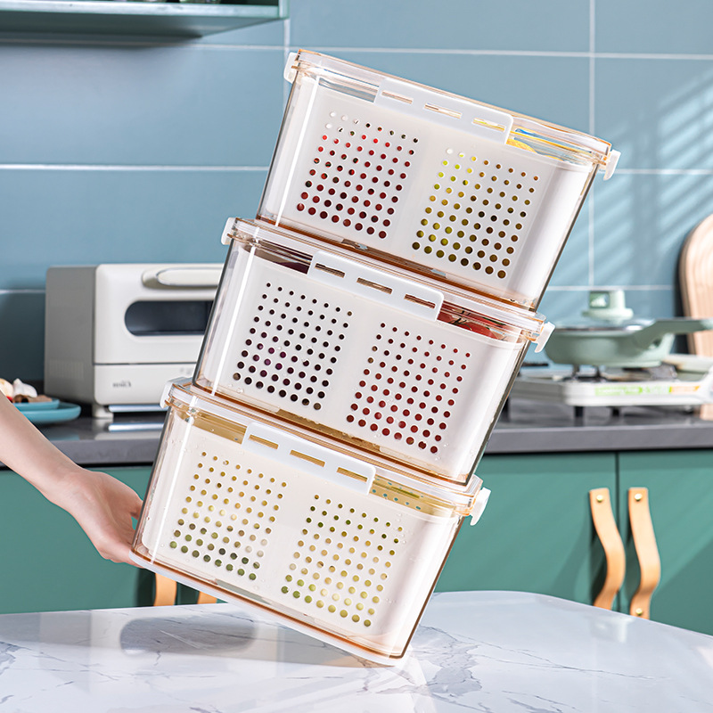 Refrigerator Storage Box Cross-Border PET Plastic Thickened Transparent Drain Basket Compartment Timing Fresh-Keeping Collection