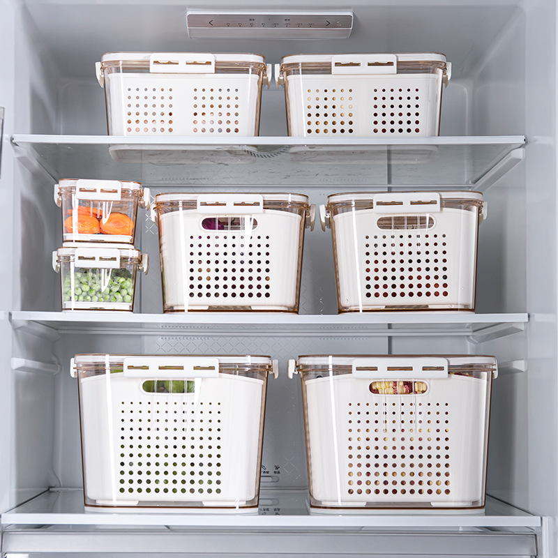 Refrigerator Storage Box Cross-Border PET Plastic Thickened Transparent Drain Basket Compartment Timing Fresh-Keeping Collection