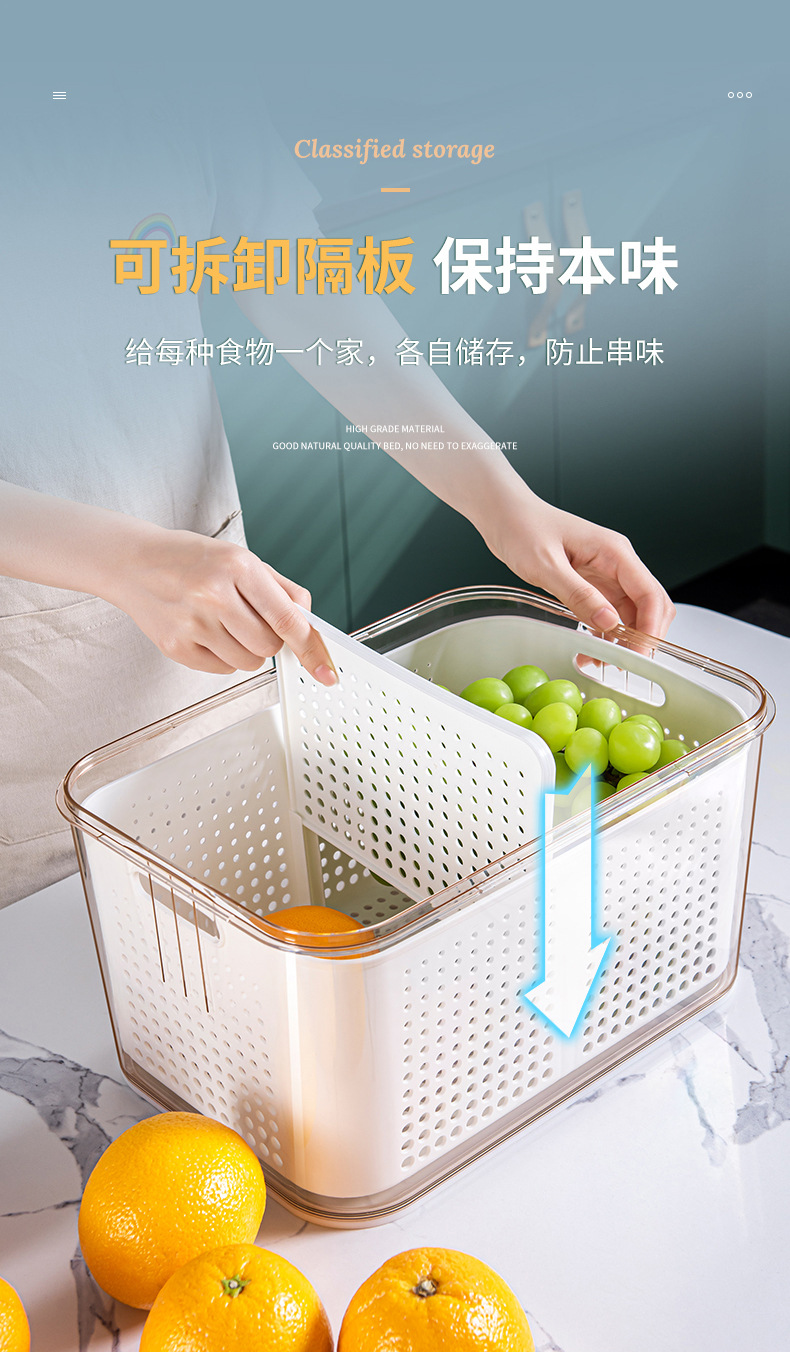 Refrigerator Storage Box Cross-Border PET Plastic Thickened Transparent Drain Basket Compartment Timing Fresh-Keeping Collection