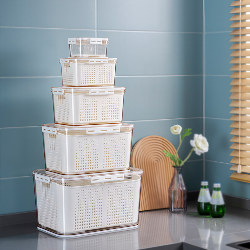 Refrigerator Storage Box Cross-Border PET Plastic Thickened Transparent Drain Basket Compartment Timing Fresh-Keeping Collection
