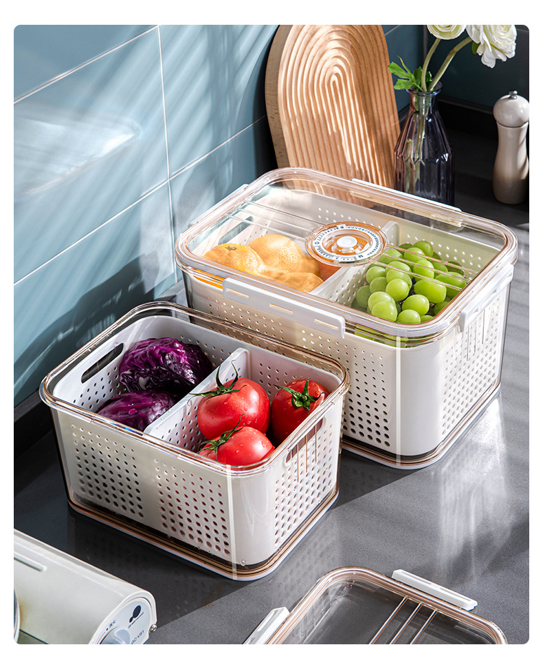 Refrigerator Storage Box Cross-Border PET Plastic Thickened Transparent Drain Basket Compartment Timing Fresh-Keeping Collection
