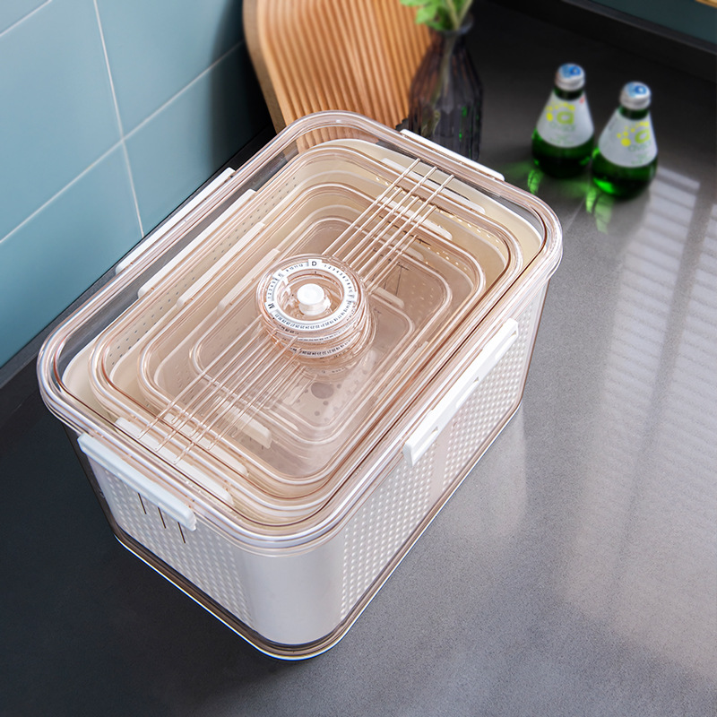 Refrigerator Storage Box Cross-Border PET Plastic Thickened Transparent Drain Basket Compartment Timing Fresh-Keeping Collection
