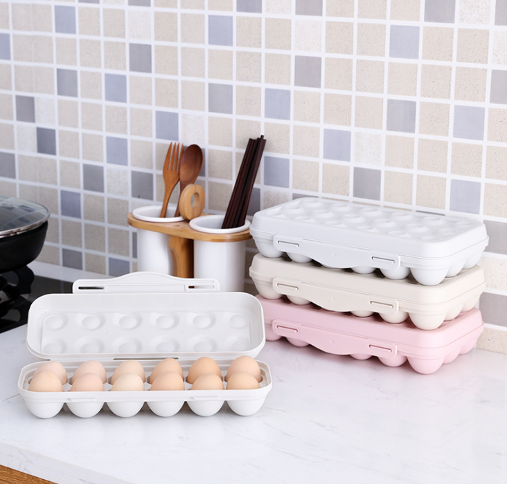 Plastic Egg Grid Refrigerator with Lid Fresh-Keeping Kitchen Household Shockproof Storage Box with 18 Grids