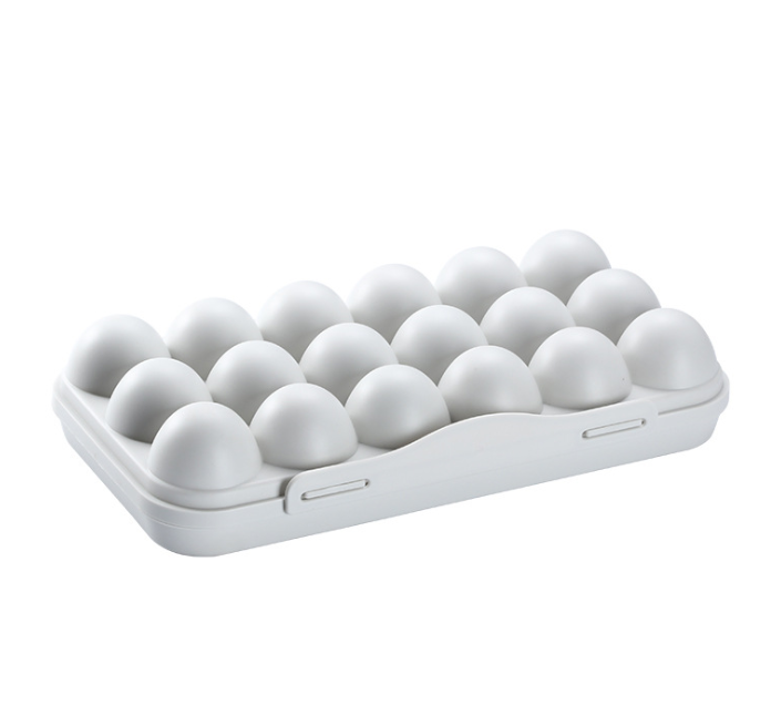 Plastic Egg Grid Refrigerator with Lid Fresh-Keeping Kitchen Household Shockproof Storage Box with 18 Grids