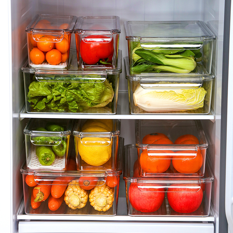 Refrigerator Storage Box Kitchen Food Finishing Frozen Fresh-Keeping Transparent Egg Storage Box Pet with Lid Fruit and Vegetable Drain Box