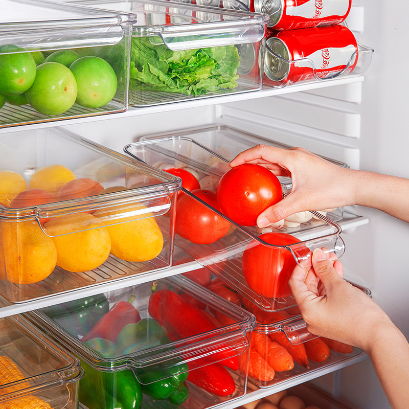 Refrigerator Storage Box Kitchen Food Finishing Frozen Fresh-Keeping Transparent Egg Storage Box Pet with Lid Fruit and Vegetable Drain Box
