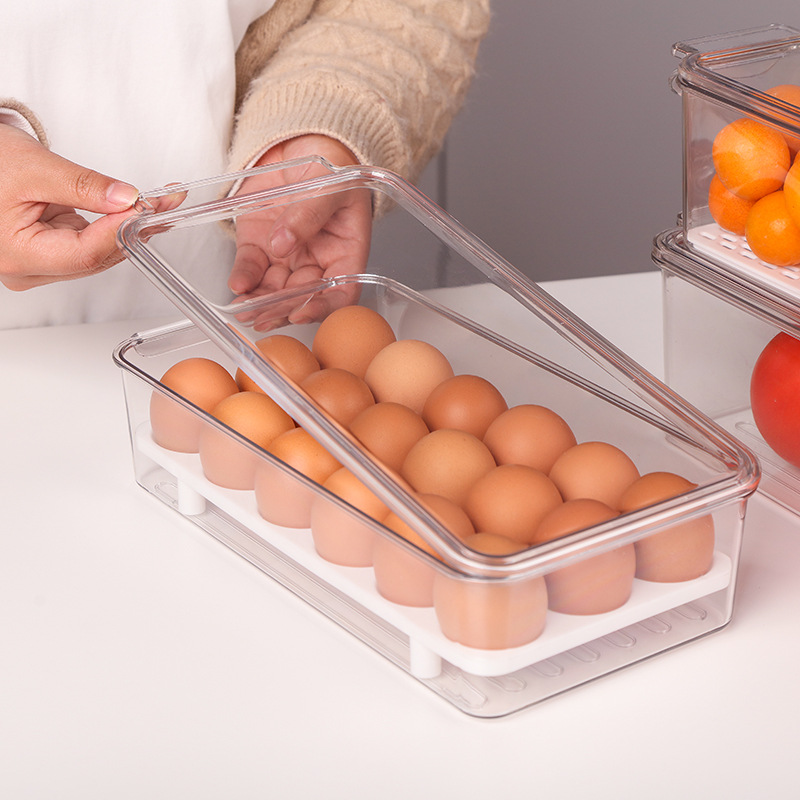 Refrigerator Storage Box Kitchen Food Finishing Frozen Fresh-Keeping Transparent Egg Storage Box Pet with Lid Fruit and Vegetable Drain Box