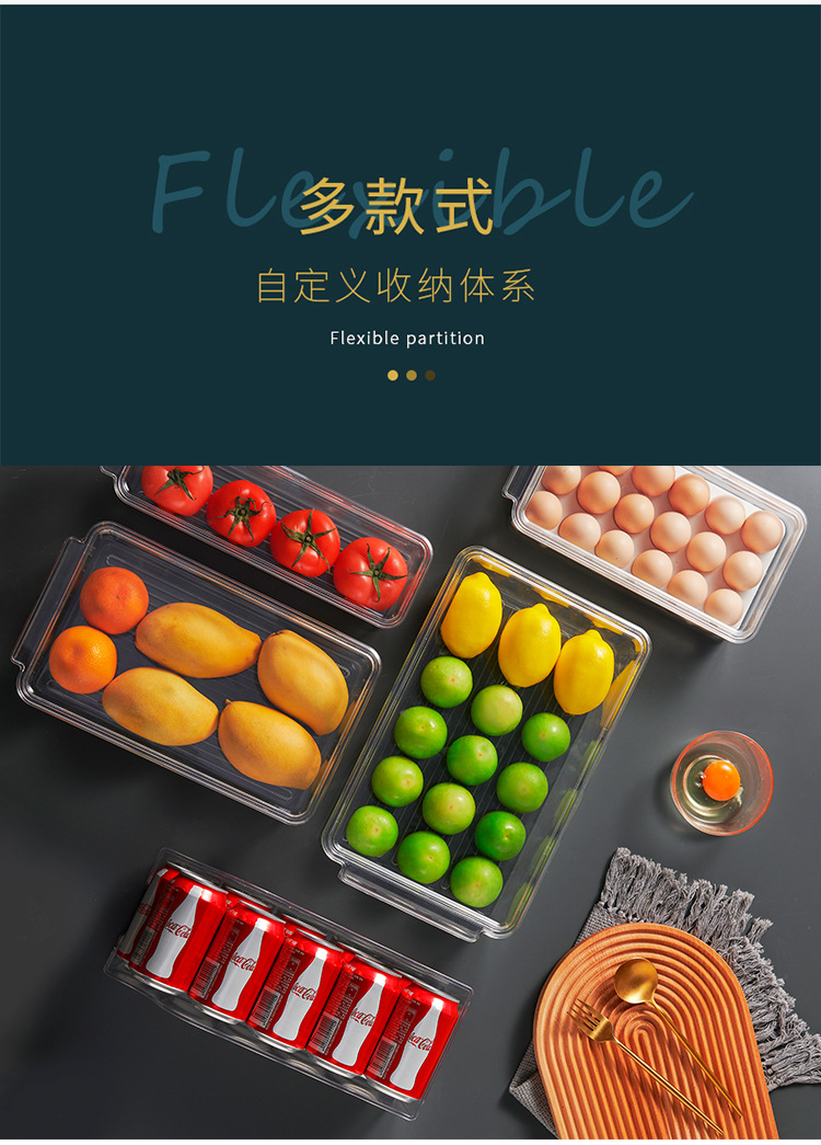 Refrigerator Storage Box Kitchen Food Finishing Frozen Fresh-Keeping Transparent Egg Storage Box Pet with Lid Fruit and Vegetable Drain Box