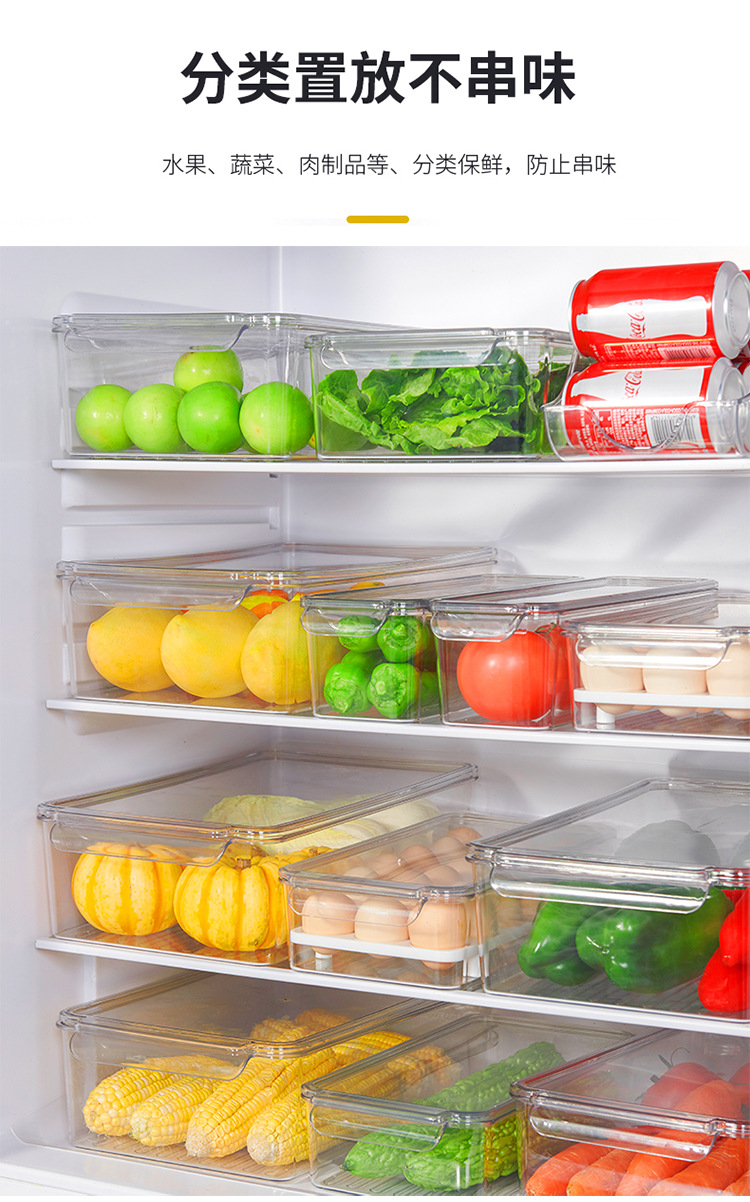 Refrigerator Storage Box Kitchen Food Finishing Frozen Fresh-Keeping Transparent Egg Storage Box Pet with Lid Fruit and Vegetable Drain Box