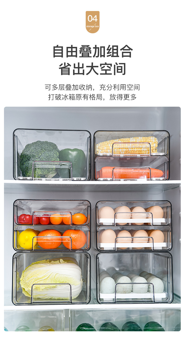 Refrigerator Storage Box Kitchen Food Finishing Frozen Fresh-Keeping Transparent Egg Storage Box Pet with Lid Fruit and Vegetable Drain Box