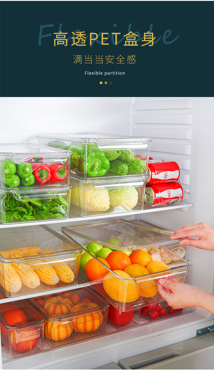 Refrigerator Storage Box Kitchen Food Finishing Frozen Fresh-Keeping Transparent Egg Storage Box Pet with Lid Fruit and Vegetable Drain Box