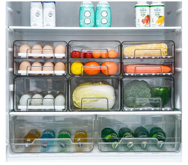 Refrigerator Storage Box Kitchen Food Finishing Frozen Fresh-Keeping Transparent Egg Storage Box Pet with Lid Fruit and Vegetable Drain Box