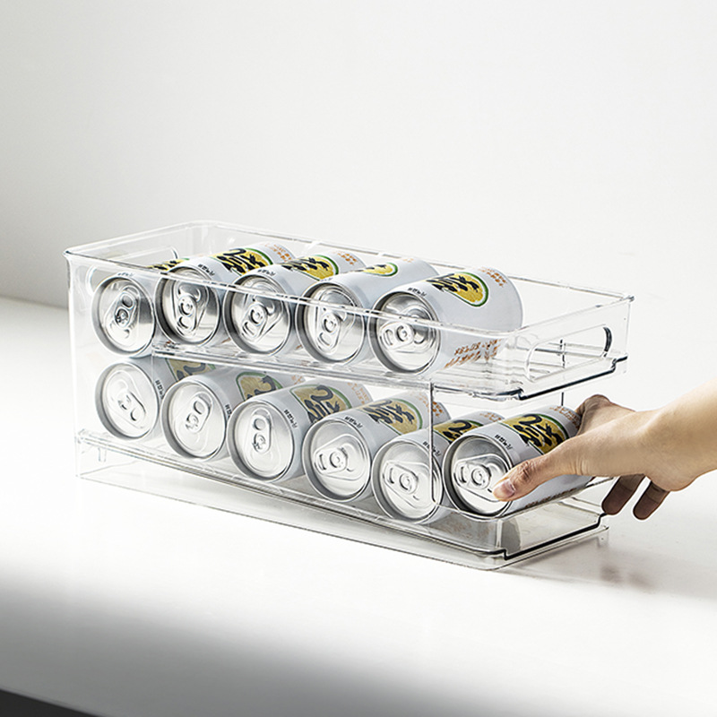 Refrigerator Storage Box Pet Transparent Fresh-Keeping Refrigerated Drawer Rolling Beer Beverage Layered Storage Box Plastic
