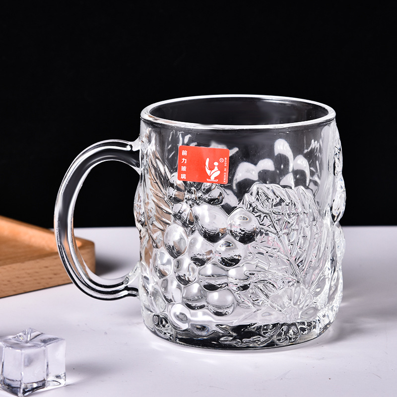 Glass Cup Set Household Water Cup Fine Grape Handle Cup Beer Steins Beer Mug Tea Cup Factory Wholesale