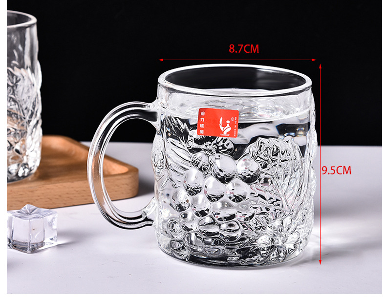 Glass Cup Set Household Water Cup Fine Grape Handle Cup Beer Steins Beer Mug Tea Cup Factory Wholesale