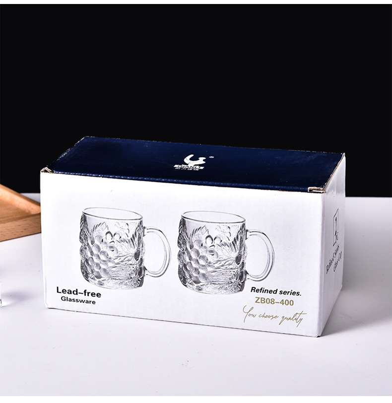 Glass Cup Set Household Water Cup Fine Grape Handle Cup Beer Steins Beer Mug Tea Cup Factory Wholesale
