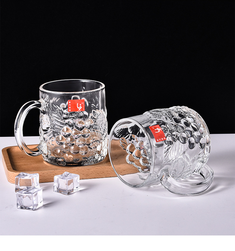 Glass Cup Set Household Water Cup Fine Grape Handle Cup Beer Steins Beer Mug Tea Cup Factory Wholesale
