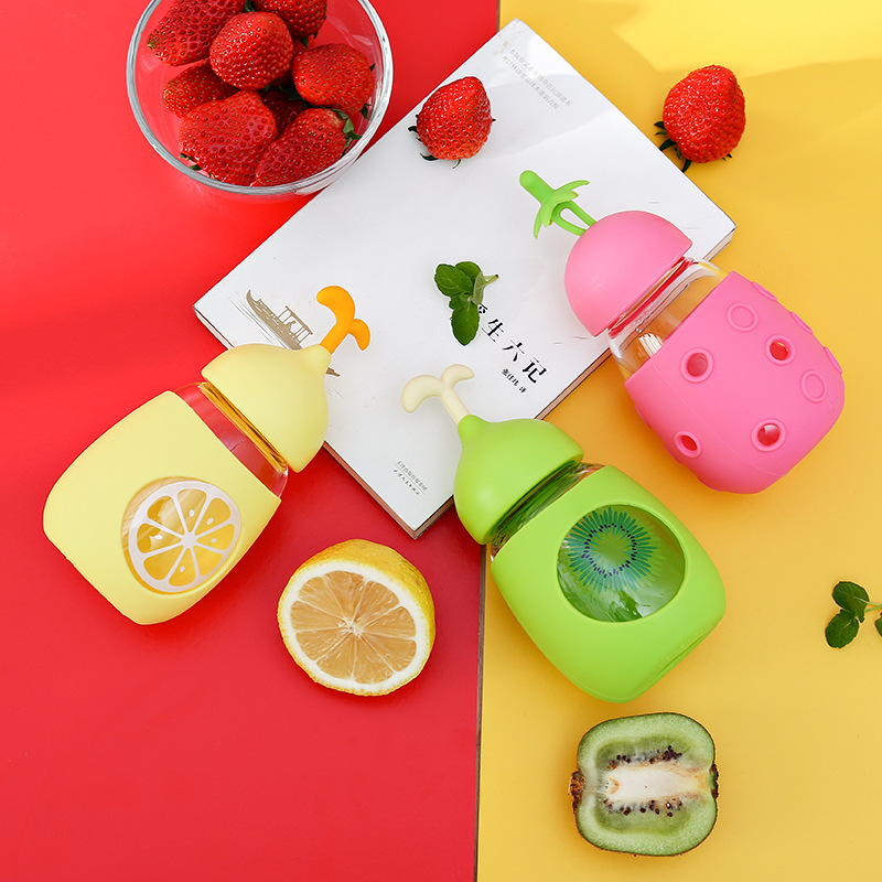 Shangtai Glass Cup Cute Female Student Male Korean Style Fruit Cup Cute Casual Silicone Non-Slip Heatproof Kid&#039;s Mug