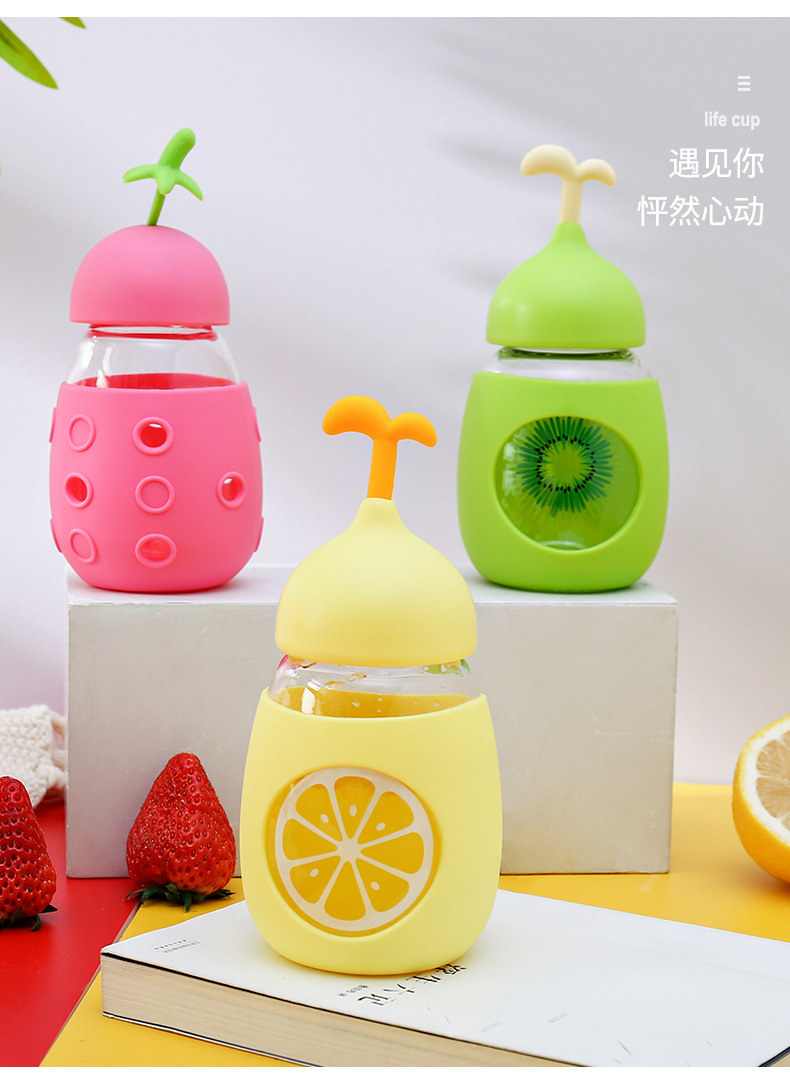 Shangtai Glass Cup Cute Female Student Male Korean Style Fruit Cup Cute Casual Silicone Non-Slip Heatproof Kid's Mug