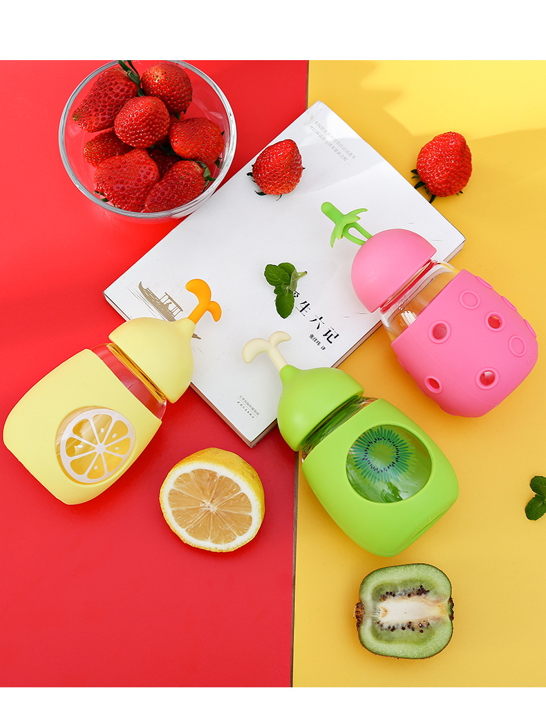 Shangtai Glass Cup Cute Female Student Male Korean Style Fruit Cup Cute Casual Silicone Non-Slip Heatproof Kid's Mug