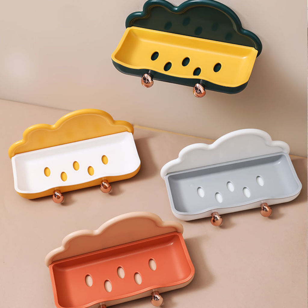 Cloud Soap Dish Hook Punch-Free Bathroom Double-Layer Draining Soap Holder Bathroom Wall-Mounted Soap Rack