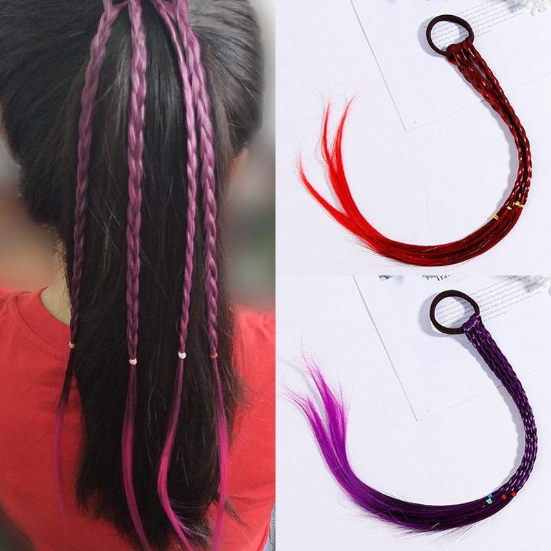 Children's Wig Braid Hair Ring Hair Rope Girls Cute Fashion Baby Cute Hair String Rubber Band Braided Wig Performance