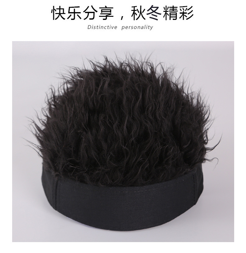 European and American Hat Handsome Simulation Short Hair Wig Hat Retro Hip Hop Spoof Beanie Melon Skin Hooligans Chinese Landlord Hat