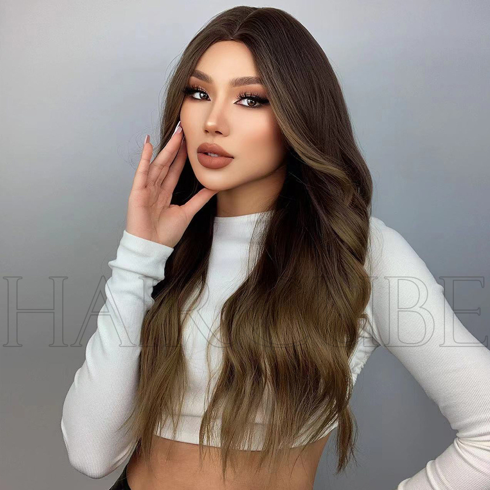 High-Temperature Fiber Synthetic Women's Wig Long Curly Hair Brown Taupe Golden European and American Style Daily Applicable