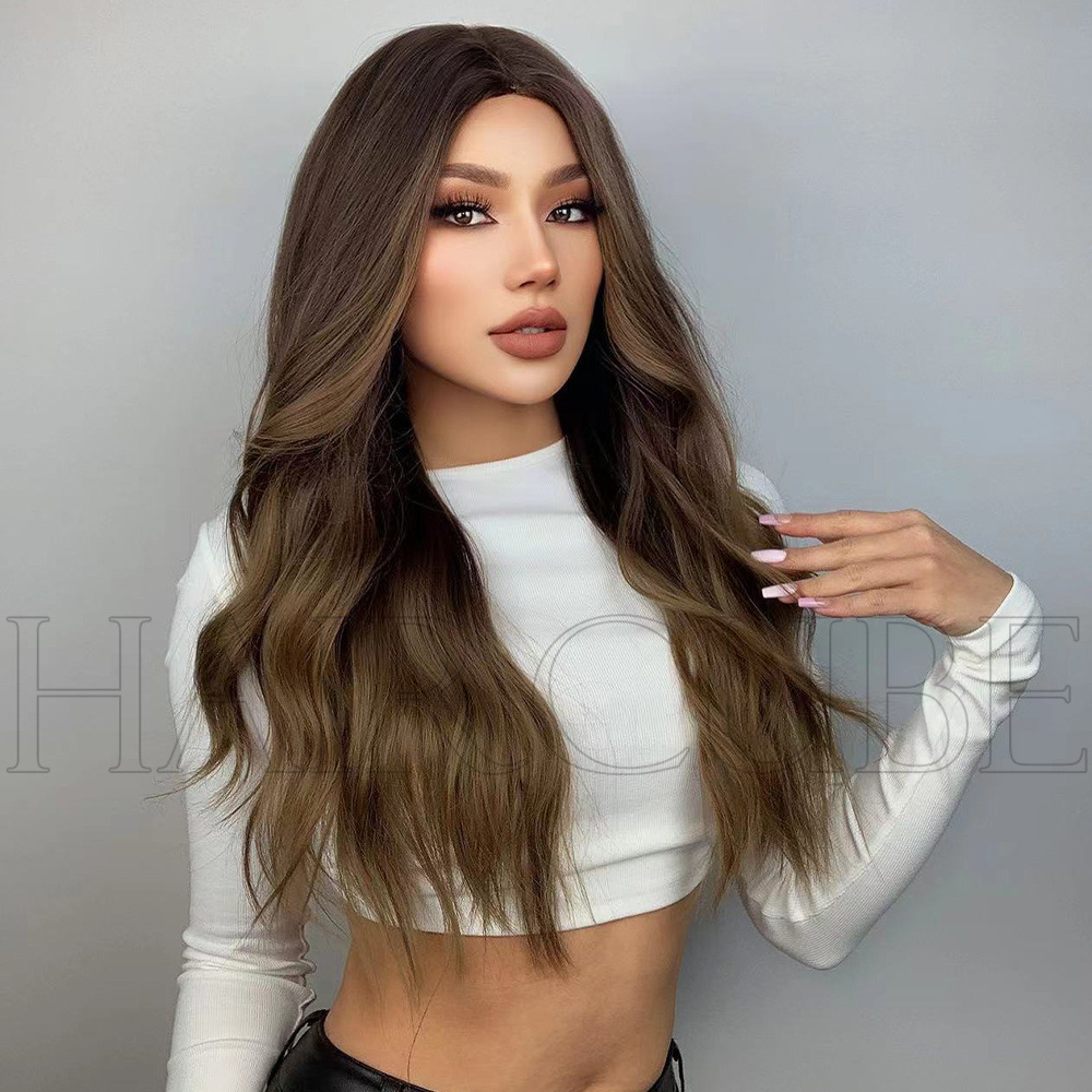 High-Temperature Fiber Synthetic Women's Wig Long Curly Hair Brown Taupe Golden European and American Style Daily Applicable