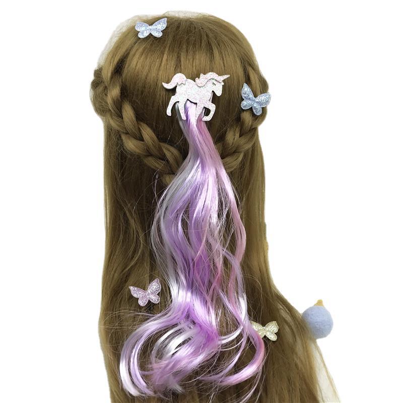Xinchenyun Children&#039;s Wig Barrettes Side Clip Internet Influencer Hairpin Cute Princess Single Horn Headband Beast Headdress