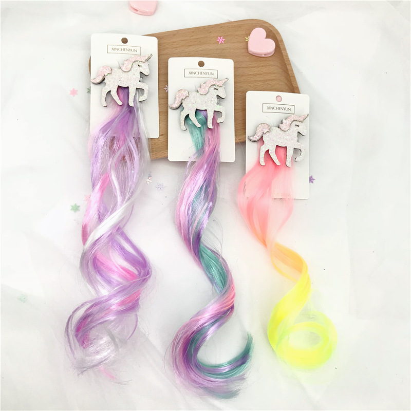 Xinchenyun Children's Wig Barrettes Side Clip Internet Influencer Hairpin Cute Princess Single Horn Headband Beast Headdress