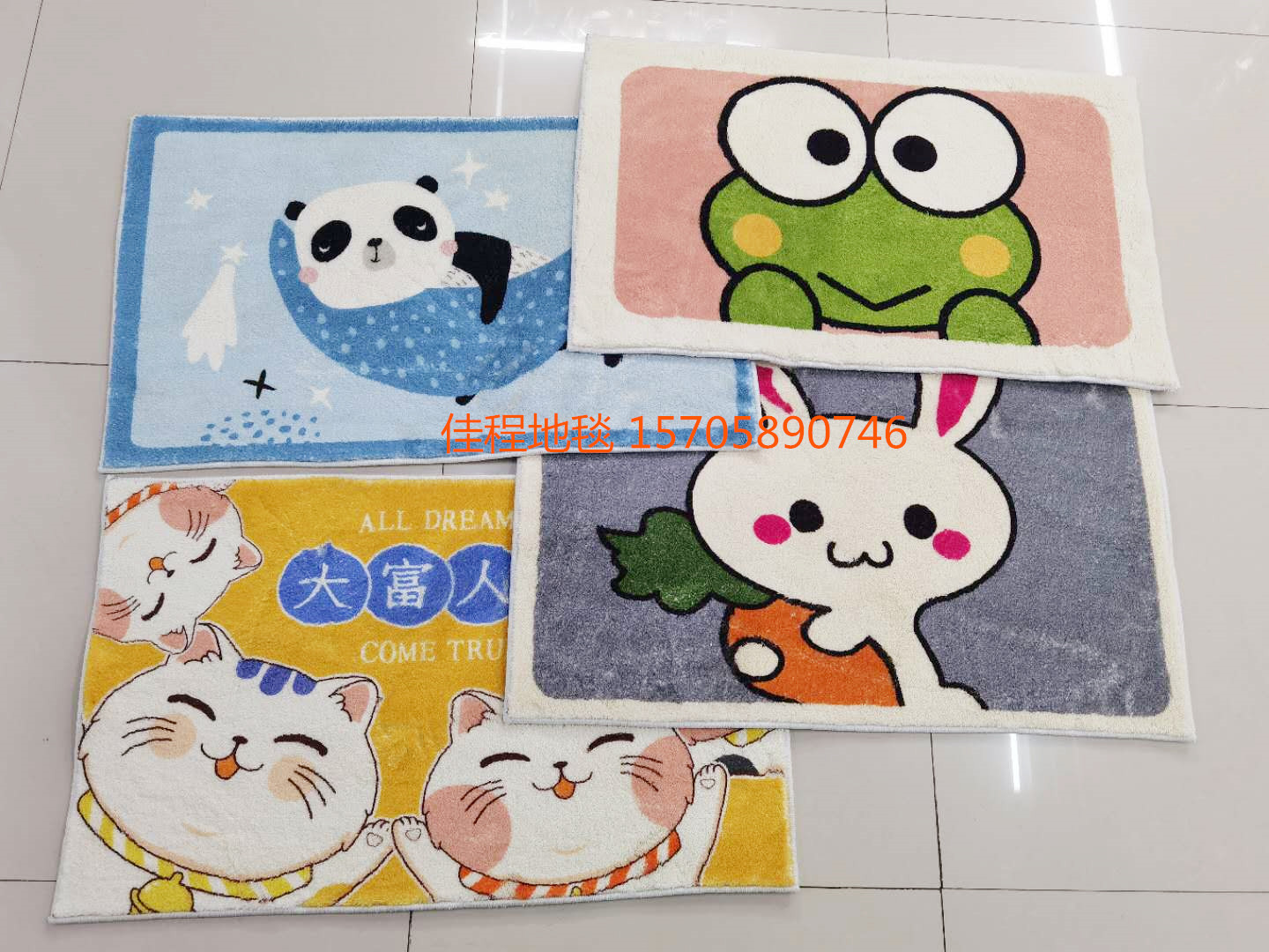 New Cashmere-like Printed Mat Cartoon Animal Mat Velvet Non-Slip Mat Cashmere-like Foot Mat Household Mat