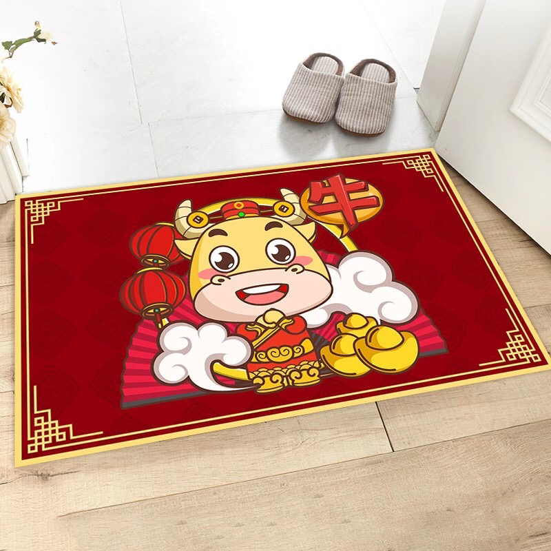 Year of the Ox Festive Floor Mat New Year Doormat and Foot Mat Home Entrance Door Door Living Room Non-Slip Mat Bathroom Absorbent Pads