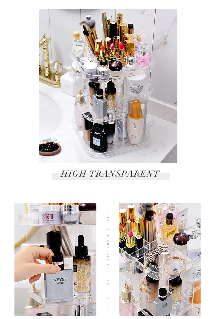 Acrylic rotating cosmetic box cosmetics receiving box skin care products shelving plastic makeup can be removed