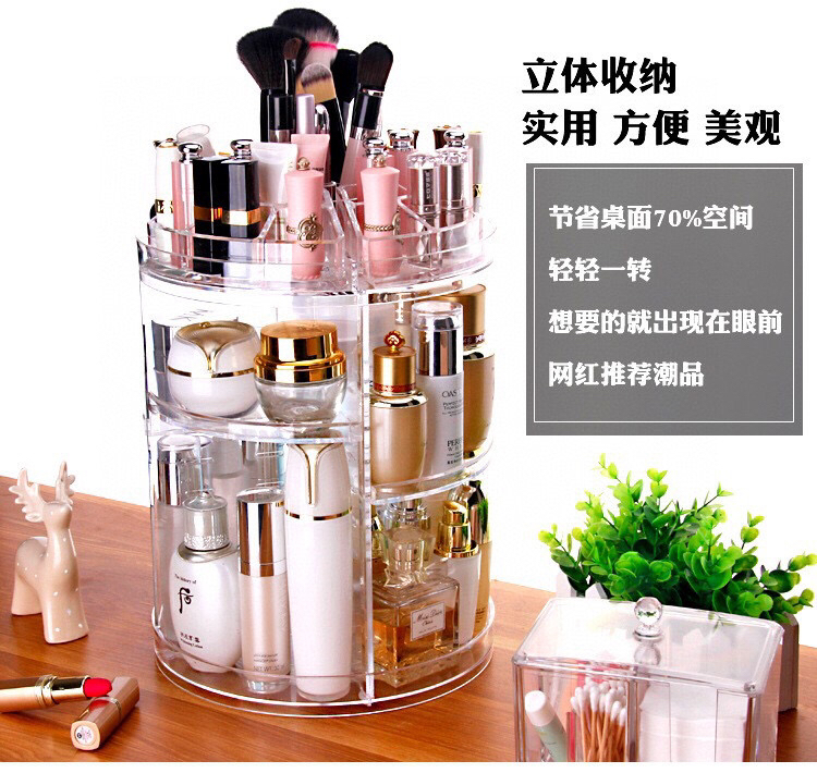 Transparent 360 Degrees Rotating Cosmetic Stand Household Skin Care Products Display Rack Ear Studs Plastic Box Magazine Display Shelf