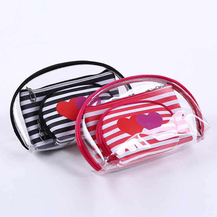 Korean PVC Three-Piece Set Cosmetic Bag Love Striped Women Bag Waterproof Wash Bag Storage Bag Clutch Korean PVC Three-Piece Set Cosmetic Bag Love Striped Women Bag Waterproof Wash Bag Storage Bag Clutch
