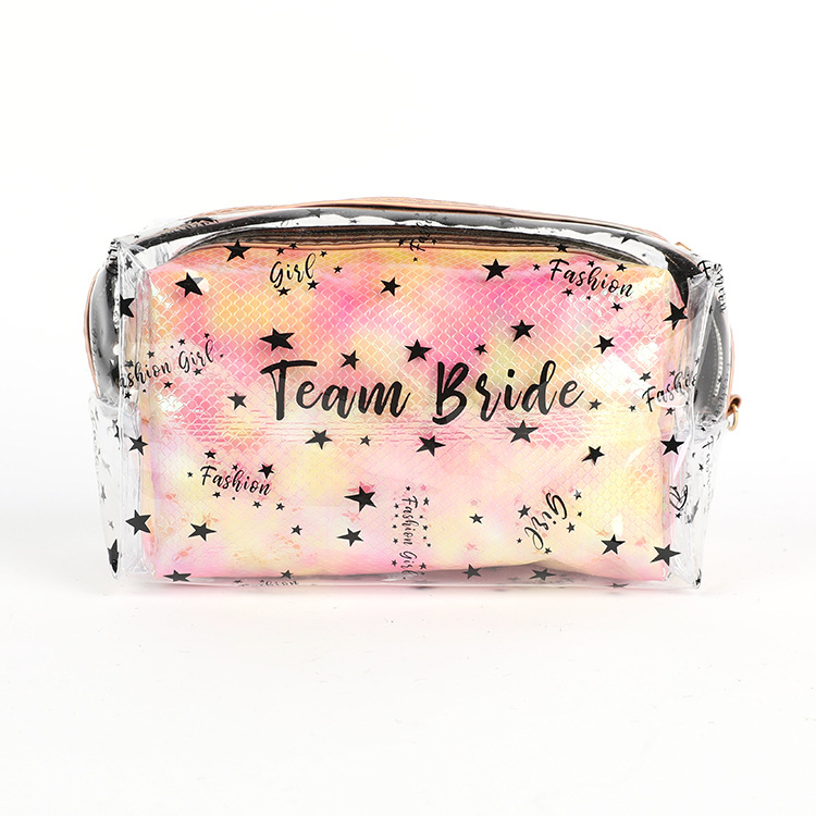 PVC Laser Cosmetic Bag Two-Piece Set Japanese and Korean New Women's Transparent Ins Colorful Storage Bag Suit Custom Wholesale
