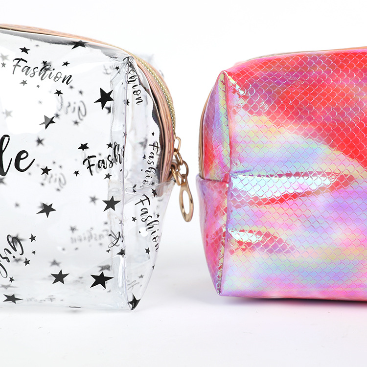 PVC Laser Cosmetic Bag Two-Piece Set Japanese and Korean New Women's Transparent Ins Colorful Storage Bag Suit Custom Wholesale
