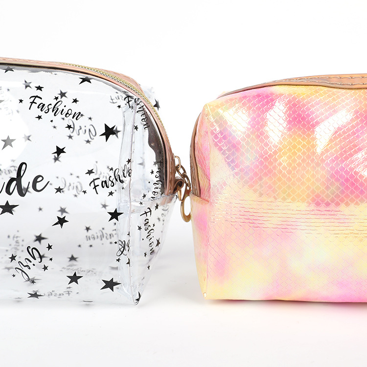 PVC Laser Cosmetic Bag Two-Piece Set Japanese and Korean New Women's Transparent Ins Colorful Storage Bag Suit Custom Wholesale