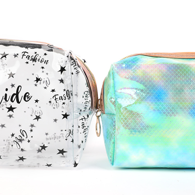 PVC Laser Cosmetic Bag Two-Piece Set Japanese and Korean New Women's Transparent Ins Colorful Storage Bag Suit Custom Wholesale