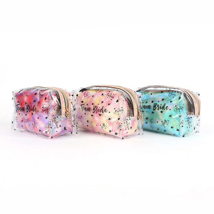 PVC Laser Cosmetic Bag Two-Piece Set Japanese and Korean New Women's Transparent Ins Colorful Storage Bag Suit Custom Wholesale