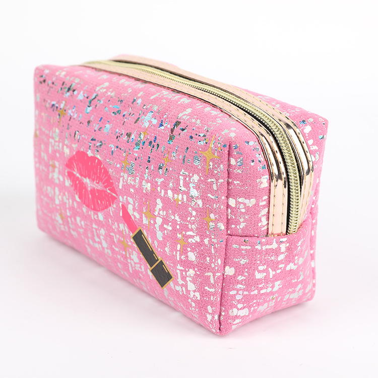 Suede Bronzing Cosmetic Bag European and American Hot Travel Toiletry Bag Lipstick Lip Pattern Type Waterproof Storage Bag Customized Wholesale